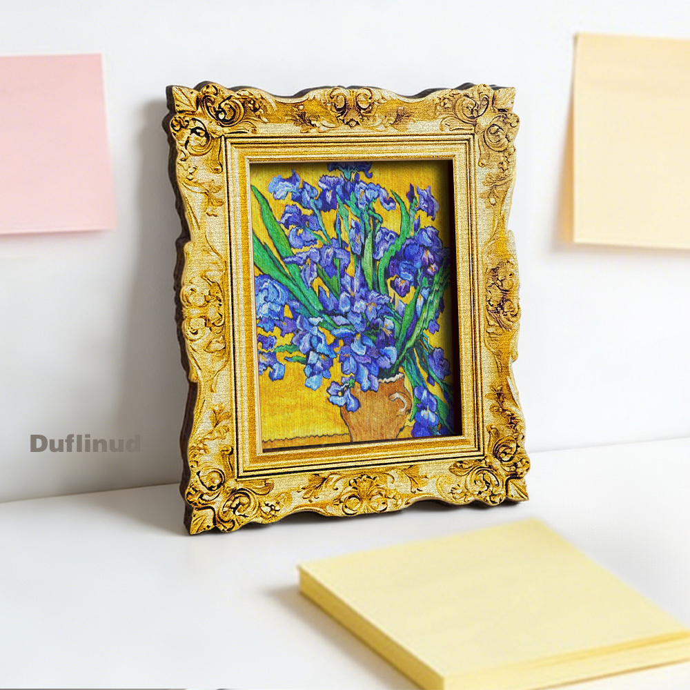 TEMU Duflinud Van Gogh Irises Fridge Magnet - Miniature Wood Suitable Decor With Van Gogh' Blue-purple Irises & Background, Artificial Wood Backing