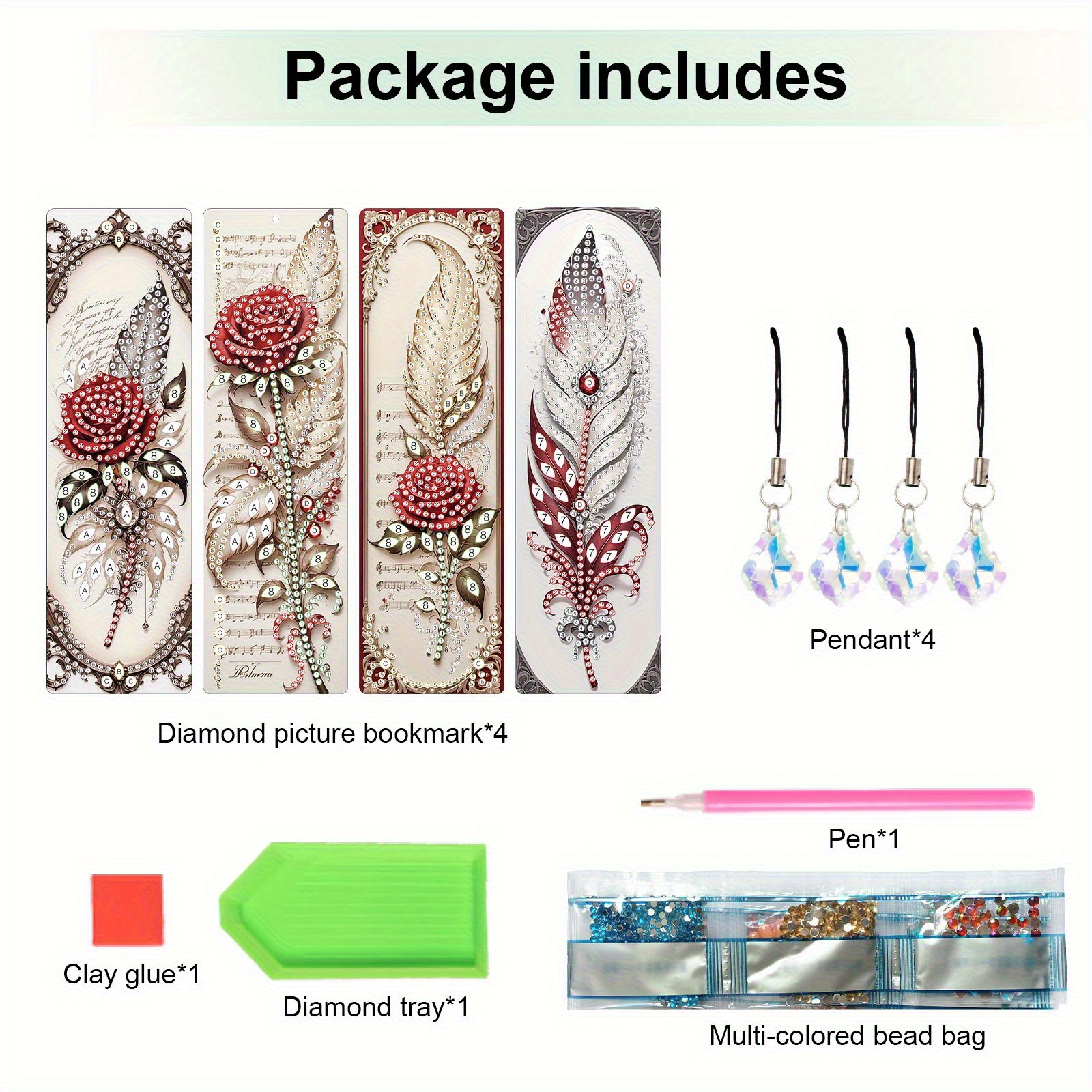 TEMU Lot de 4 marque-pages élégants de peinture diamant 5D en matériau PET, kit de bricolage DIY pour la lecture à , , à - Marque-pages avec