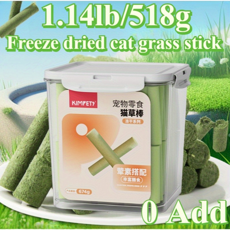 TEMU 1.14lb/ 518g Per Bucket Contains Approximately 105 Cat Grass Sticks, Freeze-dried Cat Grass Sticks For Grinding Teeth And Cleaning Cat Snacks, And Teeth Grinding Sticks