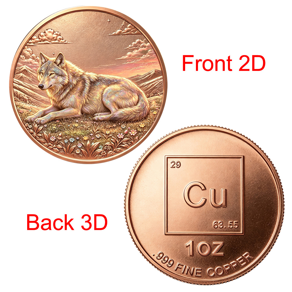 TEMU Novelty Coin 1 Oz 999 Pure Copper Coin Iridescent Wild 2d Color Printed Commemorative Coin, Wolf Bear Leopard Mountain Scenery Wildlife