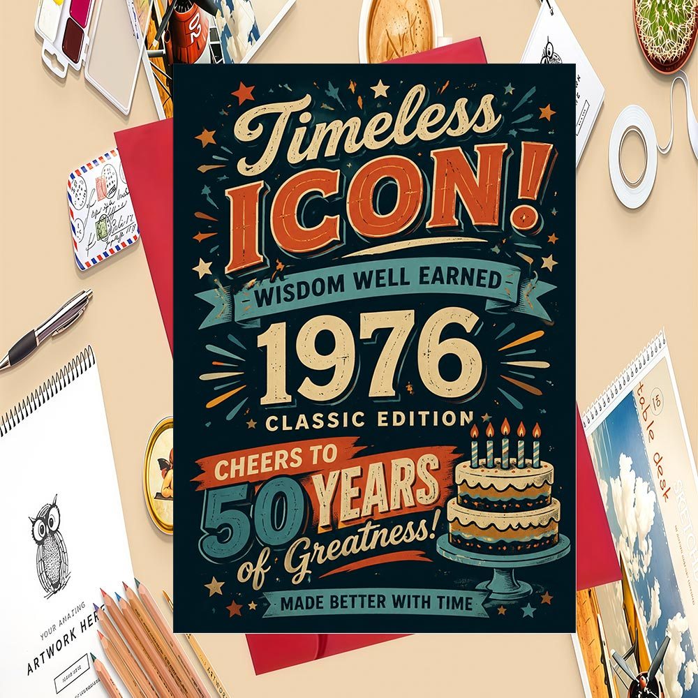 TEMU 1setvintage 1976 50th Birthday Card For Adults, Classic Edition For Icons, Ideal Gift For Special Celebration