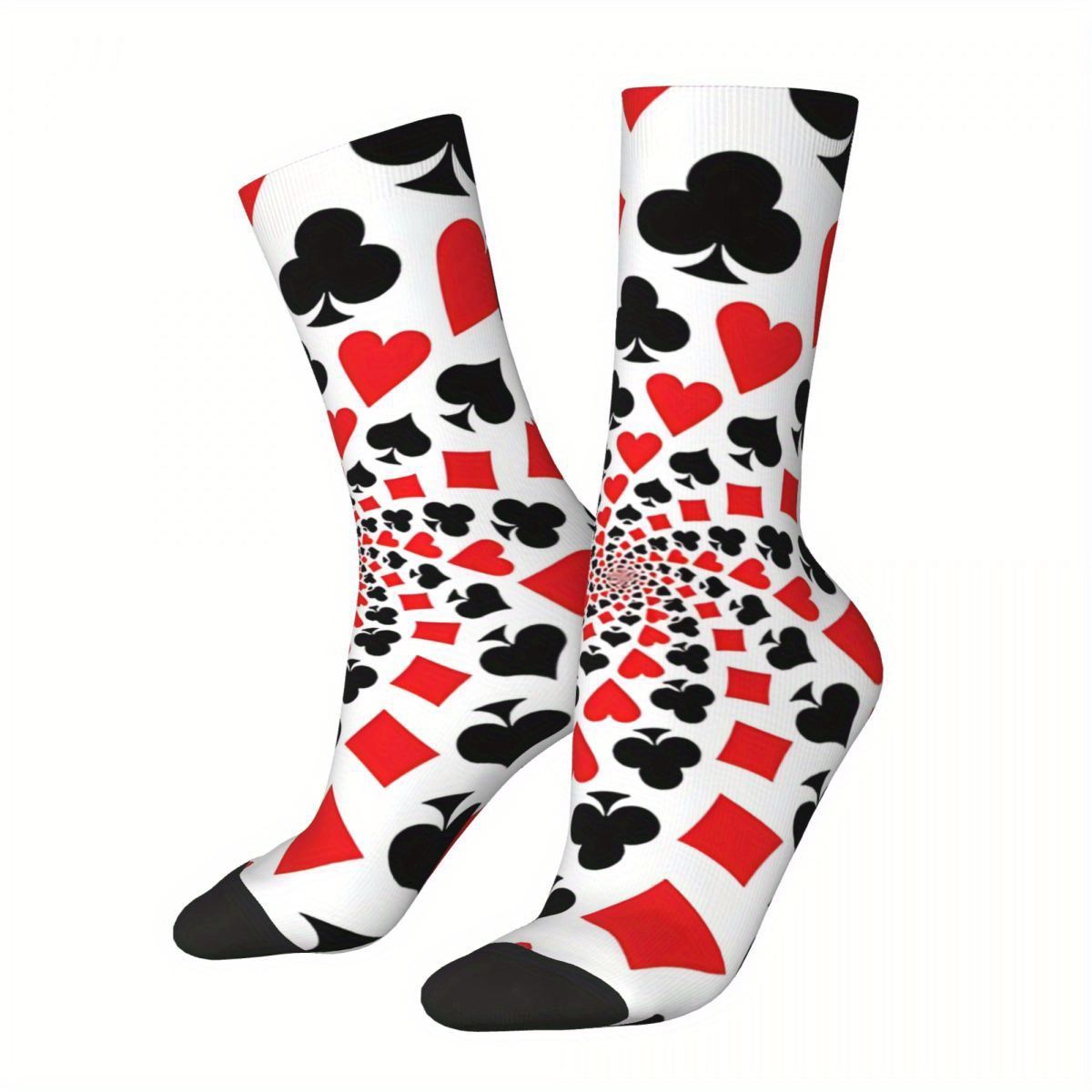 

1 Pair Biihudu Men's Playing Cards Socks - Windproof, Novelty Polyester Stockings With Elasticity, Hand Washable - , Biihudu