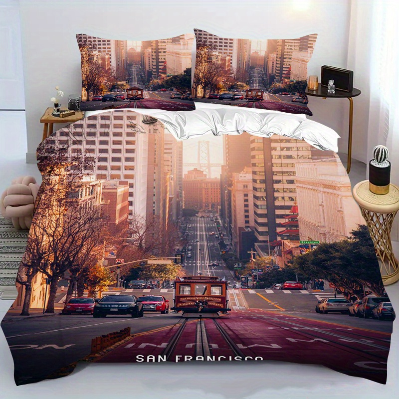 TEMU 2/3pcs San Francisco Bridge Scenic Print Duvet Cover Set, Includes Duvet Cover And Pillowcase - Bedroom, Bedding, Decoration | Machine Washable