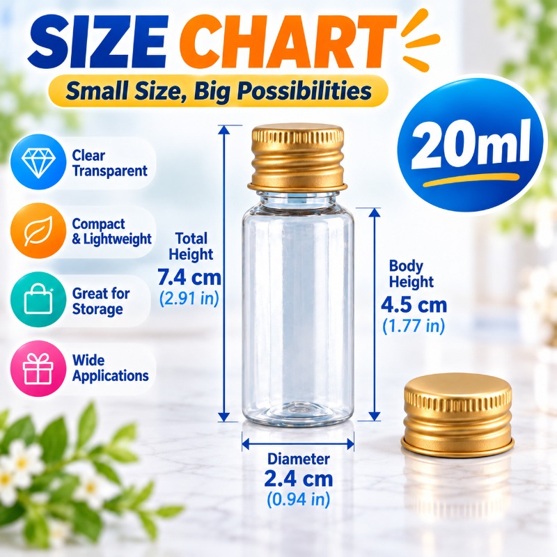 TEMU 40 stuks 20ml Mini Transparante Plastic Flessen met Gouden Schroefdoppen, 20 Flessen Doppen, Kleine Opbergcontainers voor Kerstfeestartikelen,