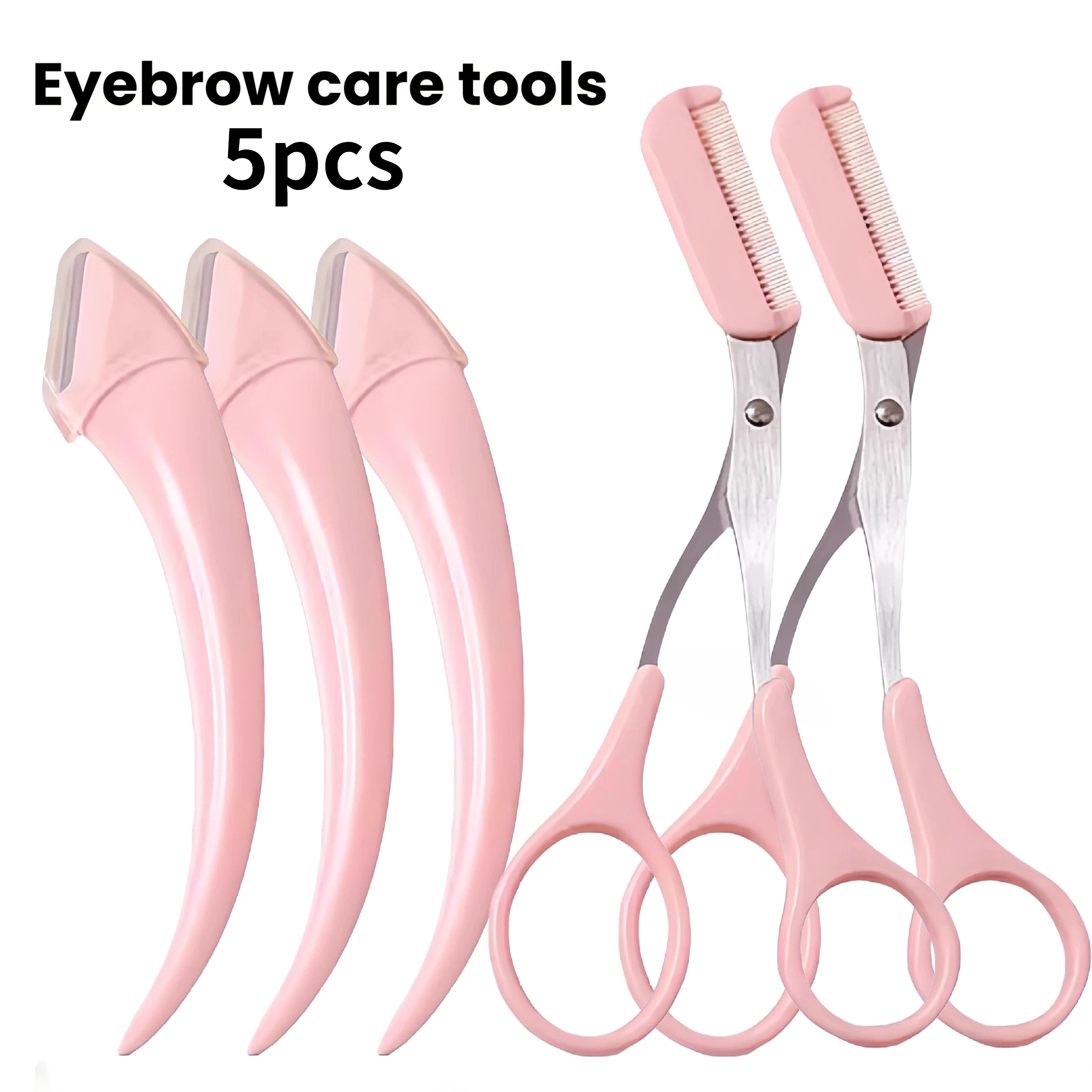 TEMU Set Of 5 Eyebrow Scissors For Women, Including A Comb, Brow Trimmer, Scraper, Trimming Knife, And Face Razor