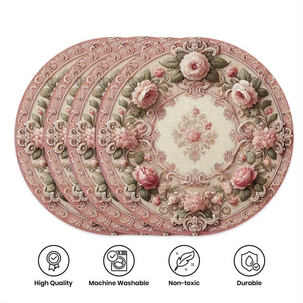 4 stylish round placemats featuring a