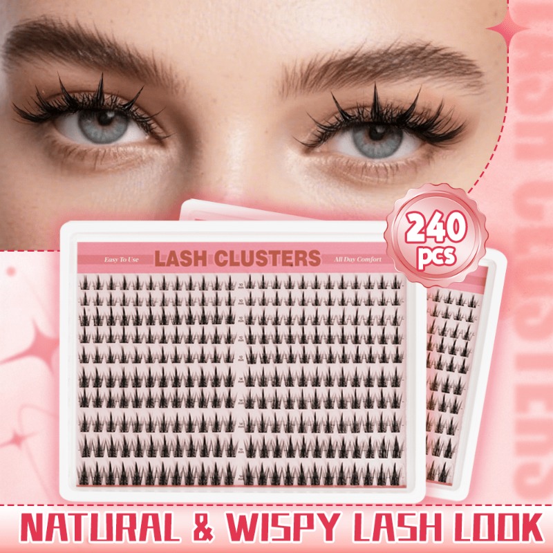 TEMU 240pcs Wispy Lash Clusters, Fairy And Volume Eyelash Extension, Soft Comfortable Individual Lightweight Lashes 10-16mm, Reusable, Long-lasting,