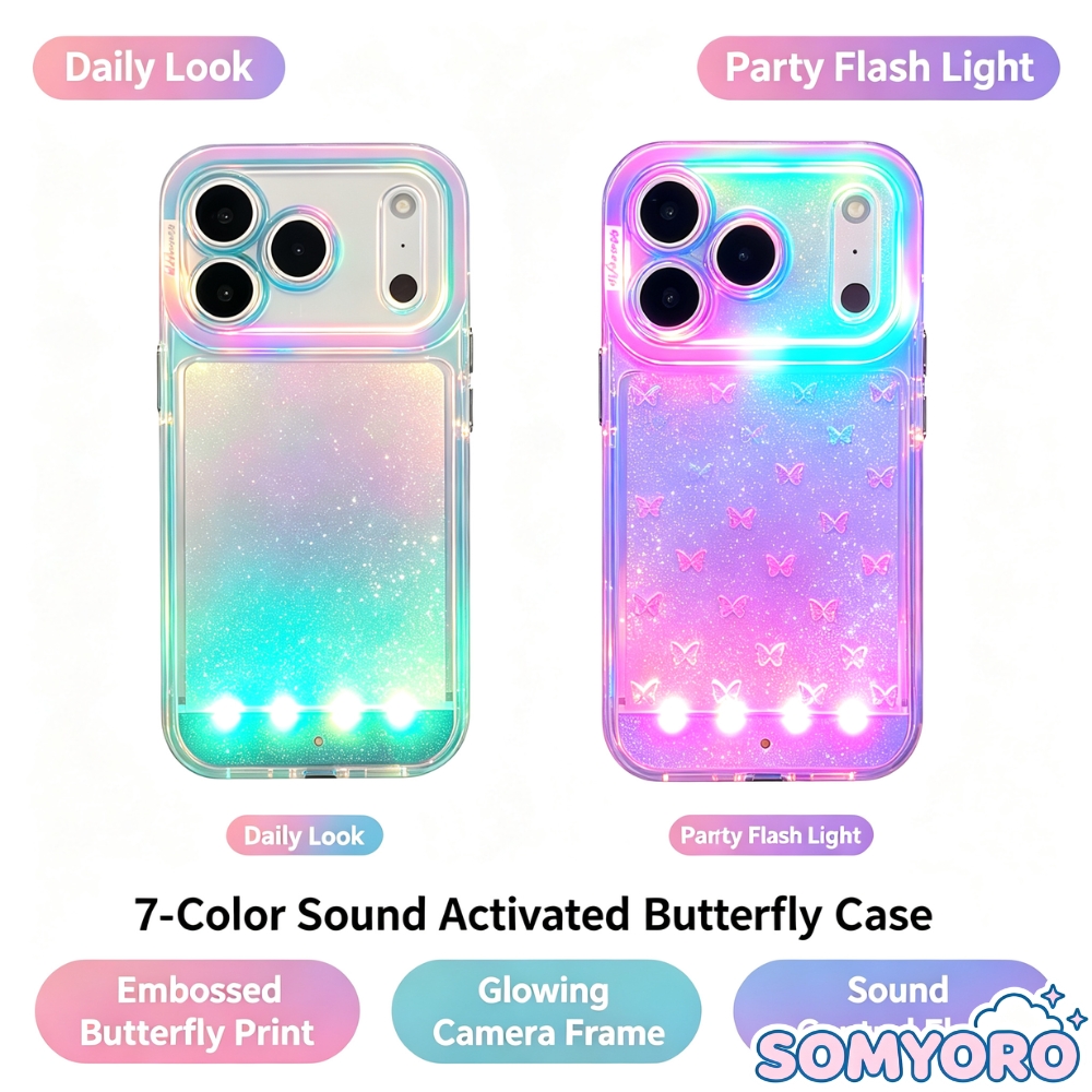 TEMU Phone Case: Phone Case - Creative, 7-color Led Glowing Phone Case With A Full-screen Pattern, Voice-activated Lighting, Compatible With Iphone