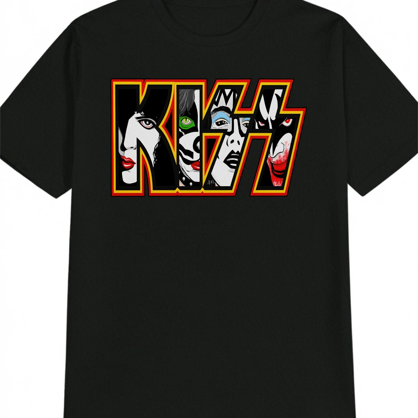 

T-Shirt Décontracté pour Homme à Col Rond avec Imprimé Kiss – de Bande Rétro, Tee en Polyester Noir, Cadeau Idéal pour Hommes, Lavable en Machine, Tenue Décontractée|Design |