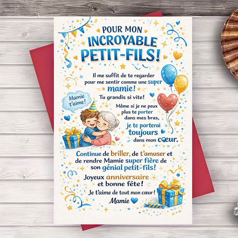 TEMU 2 pièces (une enveloppe et une carte de vœux) - Carte d'anniversaire pour petit-fils de la part de sa - Idéale pour les célébrations familiales