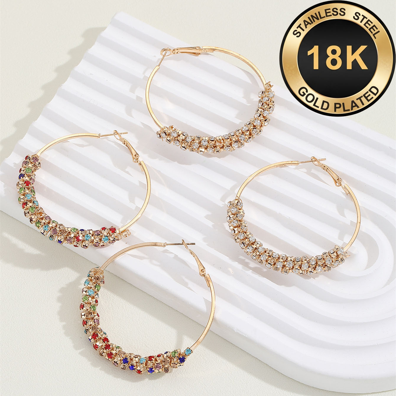 Women's 18K Gold Plated Ethnic Bohemian Large Hoop Earrings