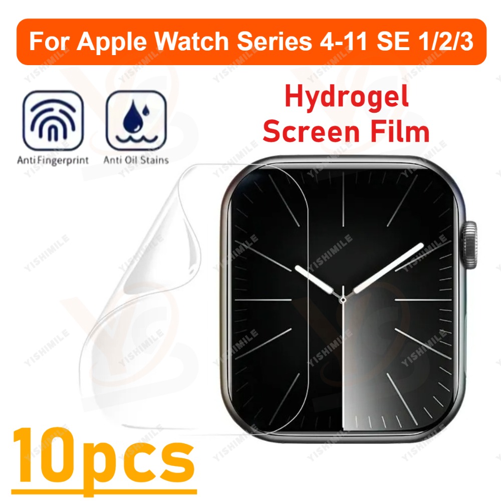 TEMU 10 Piezas Protector de Pantalla Hidrogel para Apple Watch 11 SE SE2 SE3 40/41/42/44/45/46mm, Instalación , Película HD Transparente, Cobertura ,