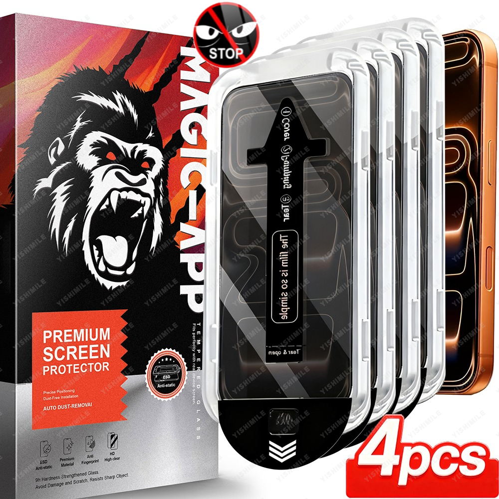 E-shop 4 Stück Privatsphäre 9H+ Gehärtetes Glas Display-Schutzfolie für iPhone 13/14/15/16/17/Plus/Pro/Pro Max/17Air/16e Serie, -Spion, Automatische