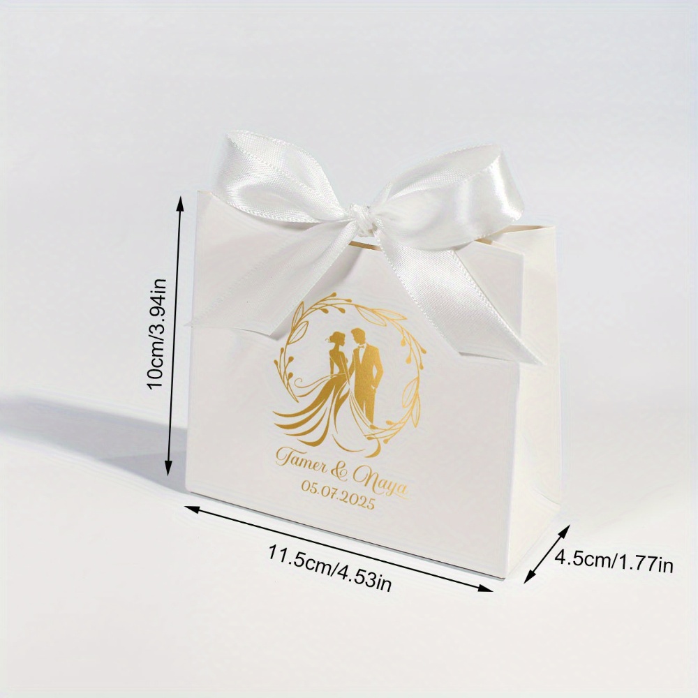 E-shop Geschenk für Sie/Ihn 10/50 Stück Hochzeitsgeschenk Geschenkbox mit goldenem Stück-Silhouette – Individuelle Braut-Süßigkeitenbox mit Band –