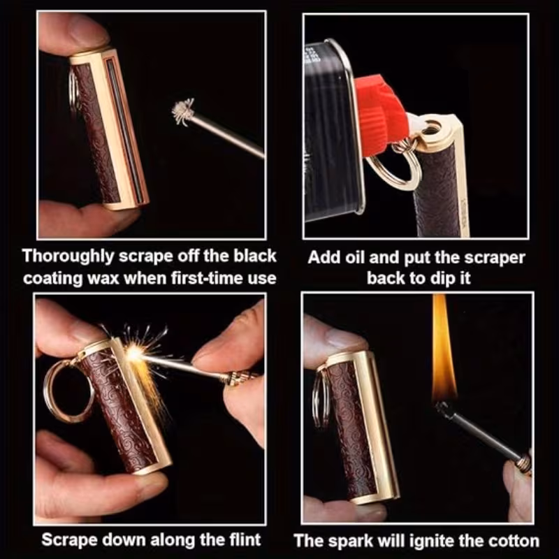 flint fire starter keychain metal matchstick fire starter gear permanent match lighter portable metal keychain mens gift for outdoor camping hiking Product details 5