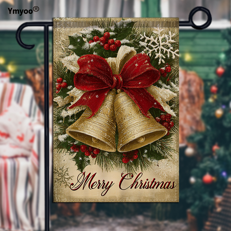 TEMU 1pc Double-sided Garden Decor Garden Flag Red Bow Pine Holly For Christmas Greeting And Holiday Display
