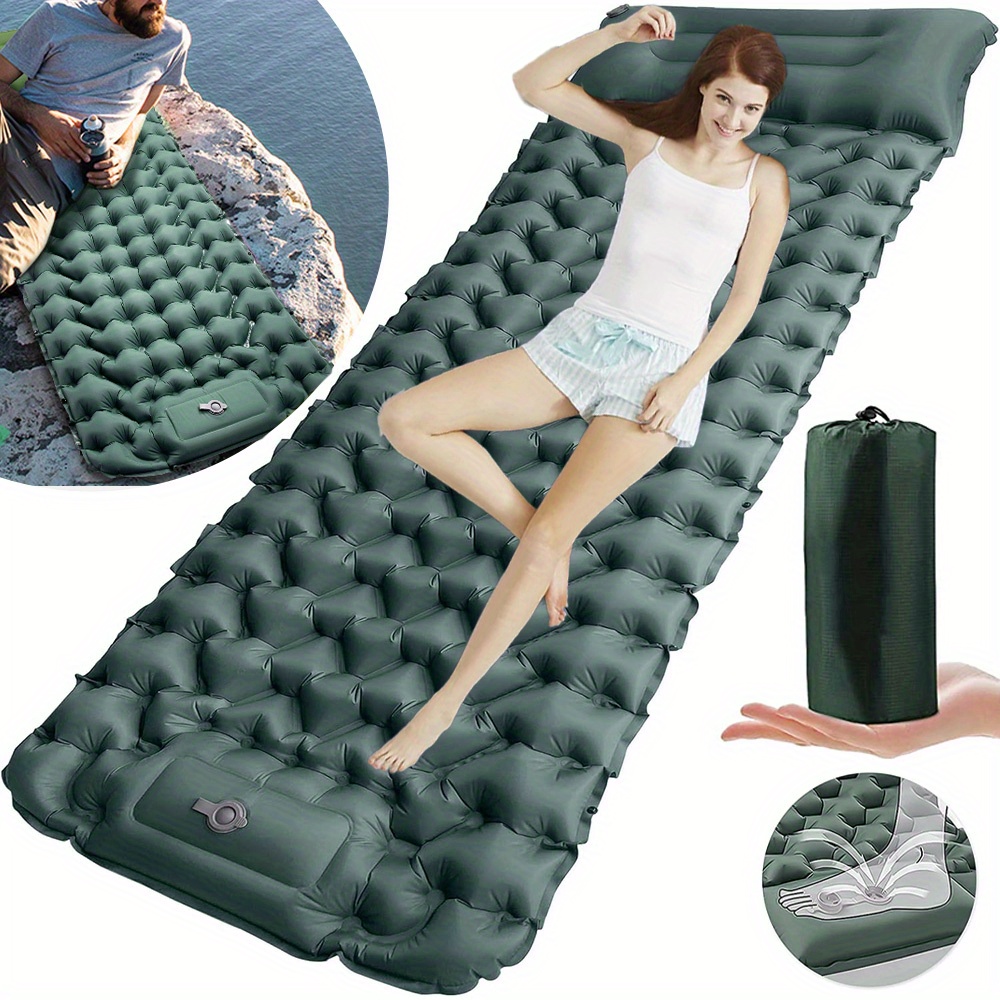 E-shop Aufblasbare Camping-Schlafmatte, mit einem 4-Zoll Design, integriertem Kissen und Fußpumpe, für Rucksackreisen, Wandern und Zeltreisen
