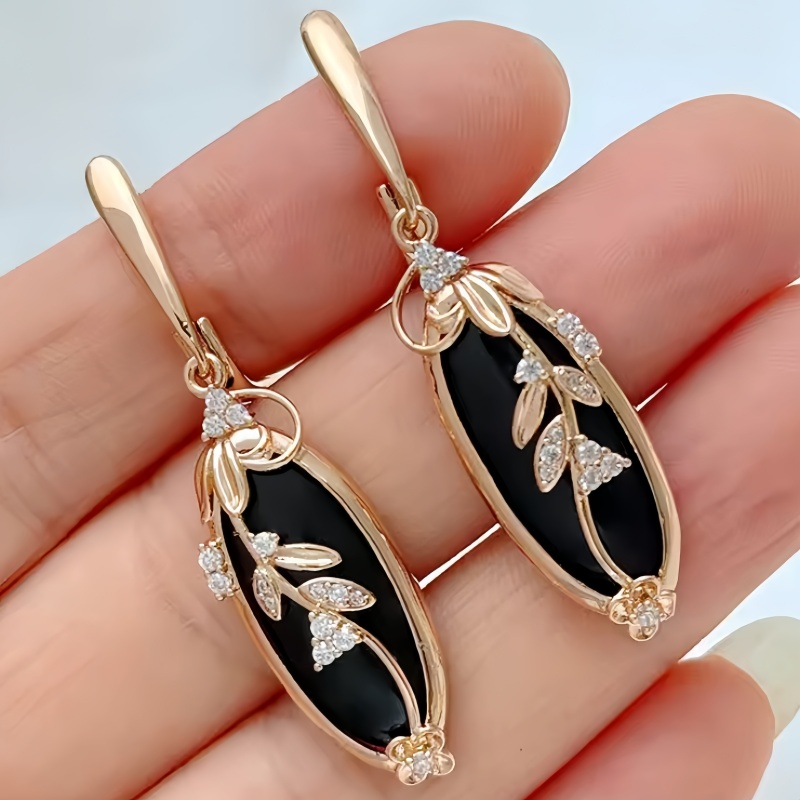 TEMU Boucles d'oreilles pendantes CUY pour femme, style vintage avec branche de feuille plaquée, adaptées pour banquet, fête, - Incrustation d'émail
