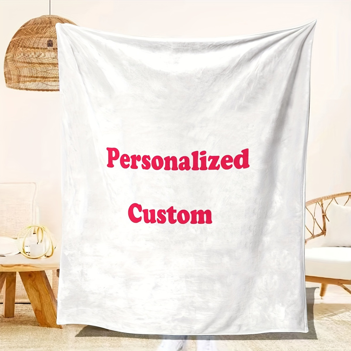 

Custom Photo Flannel Blanket - Personalized Gift For Girls, Boys, Adults | Soft & Cozy For Bed, Sofa, Camping, Travel | | White Plush Throw With Pink Customization Text, Personalized Blanket