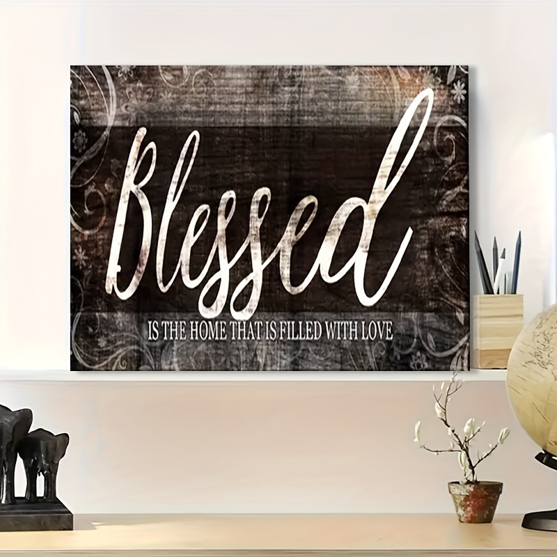 TEMU 2d Flat, [2d Flat]1pcs Inspirational "blessed" Canvas Wall Art With Wooden Frame- Rustic Home Decor For Living Room, Office, Bathroom- Wrapped