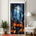 spooky halloween door curtain decoration with bats graveyard scene large door cover 39x79 inches hooks included machine washable polyester fabric for indoor outdoor home party or dorm decor no electricity needed halloween party decoration festive home accessory atmosphere bat motif durable material seasonal decoration event planners 2d flat