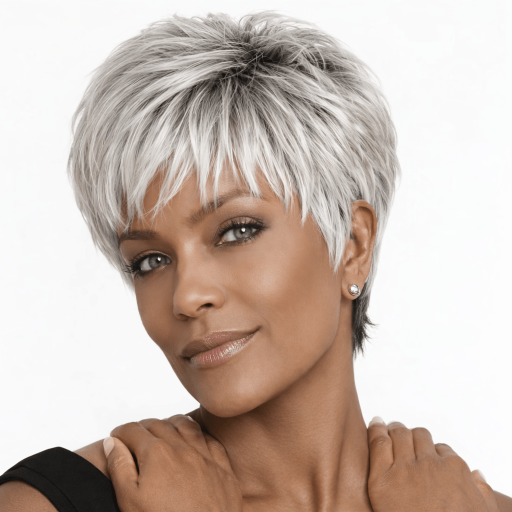 Womens Natural Look Short Cut Human Hair Wig Brazilian