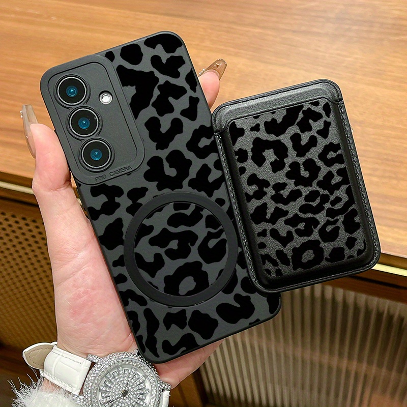 TEMU Phone Case - 2025 New High Quality Fashion Creative Shockproof Black Irregular Pattern Magnetic Phone Case And Luxury Creative Fashion Faux