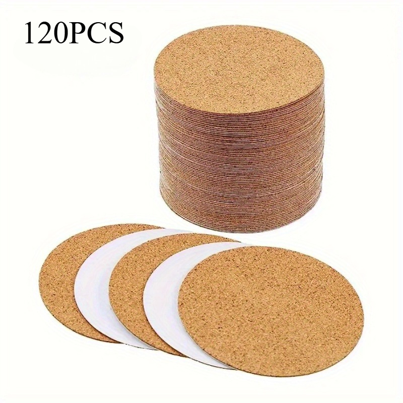TEMU 120pcs Patins en Liège Autocollants, Patins Ronds en Liège pour Cafés, Support en Liège pour Sous-verres, et Matériaux de Bricolage pour Projets