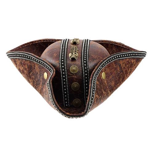 item picture vintage pirate hat with pu leather skull lightweight suitable for men women non elastic pu leather pirate headpiece for halloween costumes cosplay themed parties role play