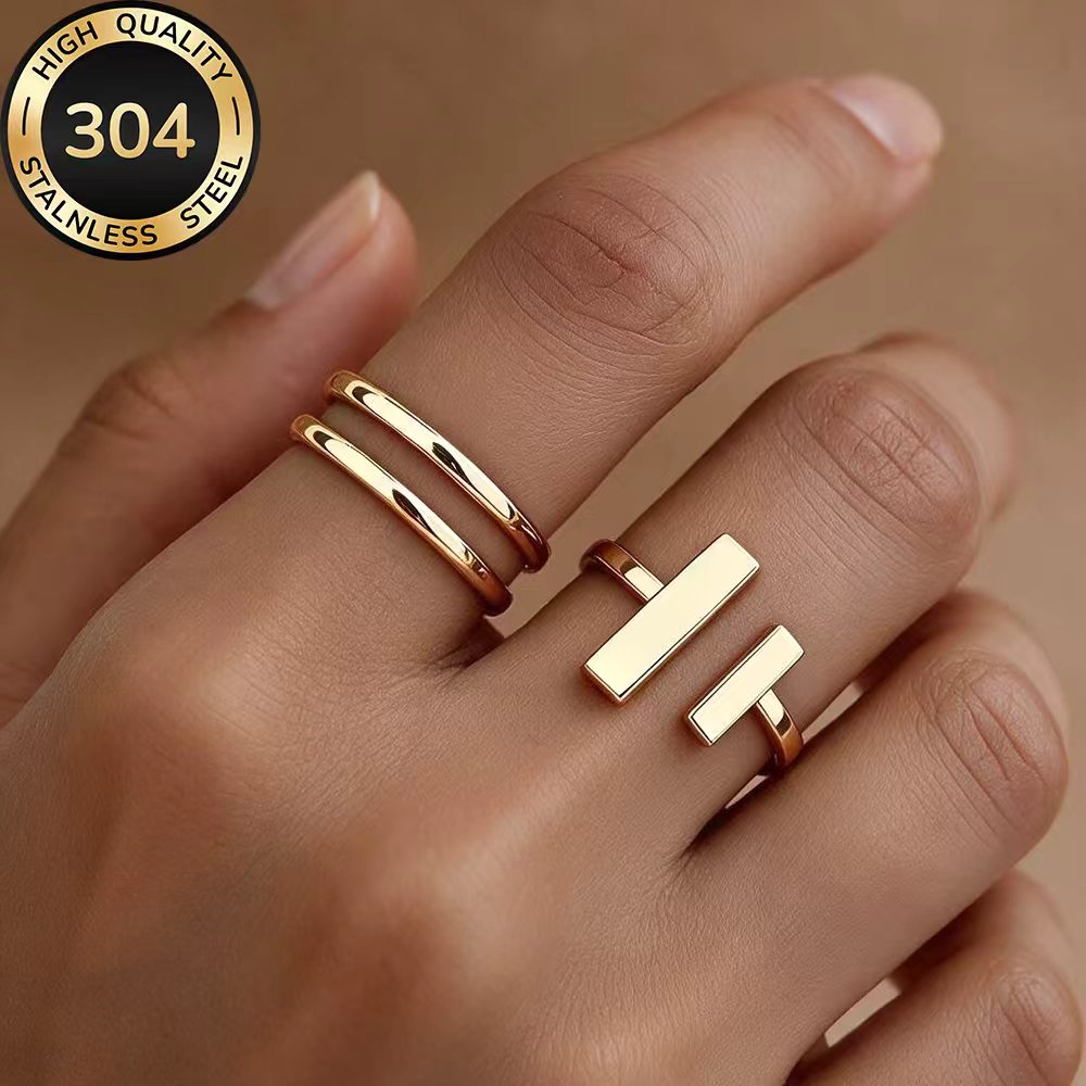 2pcs High-Quality Stainless Steel Stackable Open Ring Set
