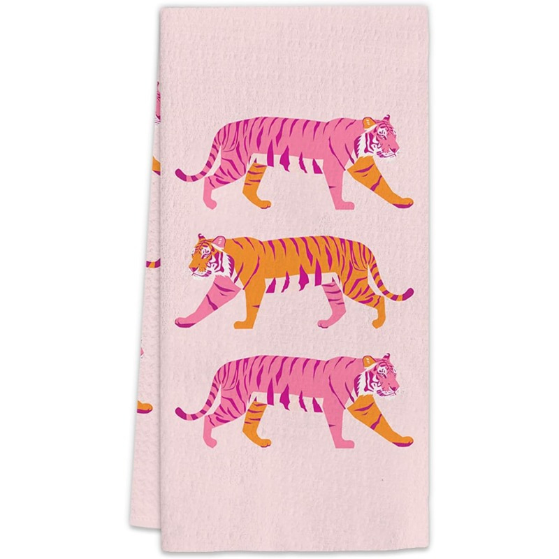 TEMU 1pc Decorative Towel, 18x26 Inch - Stylish College-ruled Kitchen Towel With Vibrant Cartoon Tigers, Durable Polyester, Machine Washable - Ideal For Dorms & University Apartments
