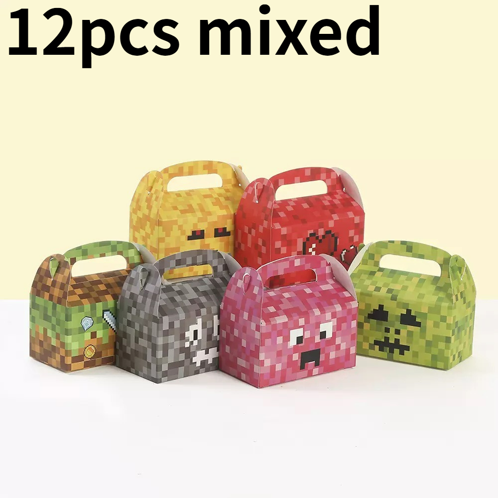 Gift For Her/him 12pcs Pixel-style Tote Packaging Box Birthday Party Supplies