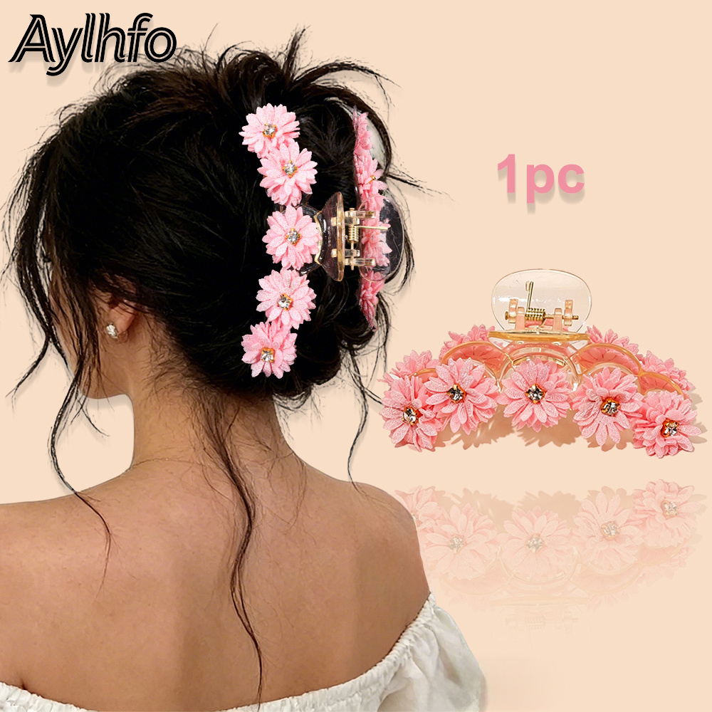 TEMU Aylhfo 1pc Spring And Summer New Shiny Rhinestone Simulation Chrysanthemum Flower Acrylic Hair Claw Clip, Women's Fashion Bohemian Style Daisy