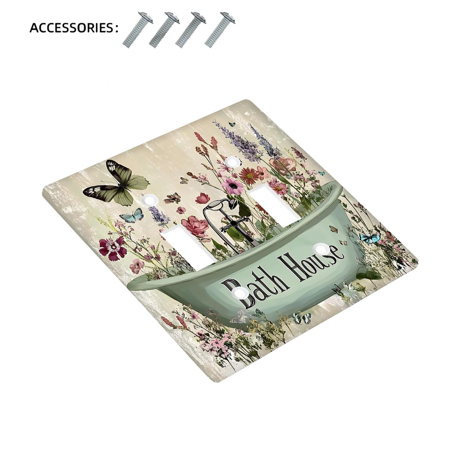 TEMU 1pc Plaque Murale Décorative Vintage Fleur Sauvage & Papillon pour Interrupteur - Compatible 1-Gang/2-Gang, Installation Facile, Pile pour Salle