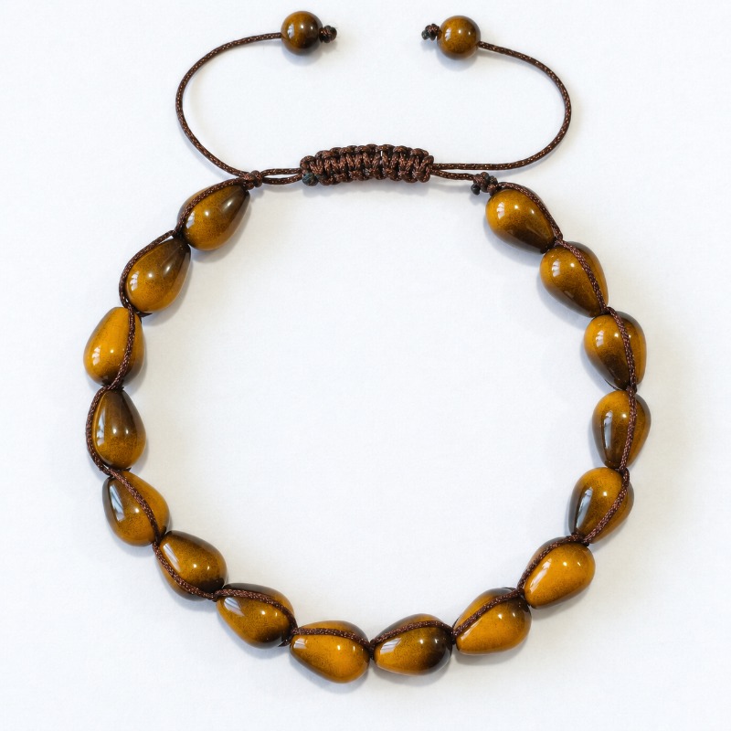Adjustable Braided Cord Bracelet with Teardrop Tiger's Eye Beads