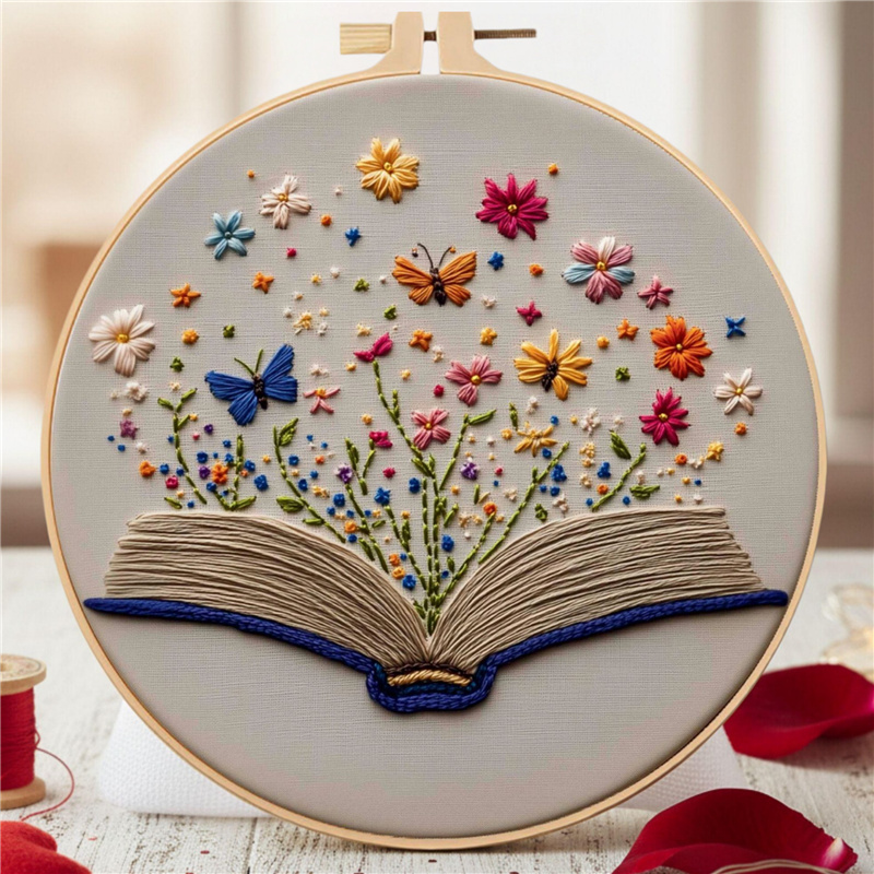 TEMU 1 Set Of Embroidery Kit, Books & Flowers & Butterflies , Handmade Embroidery Kit For Adults & Beginners, Includes Embroidery Printed,