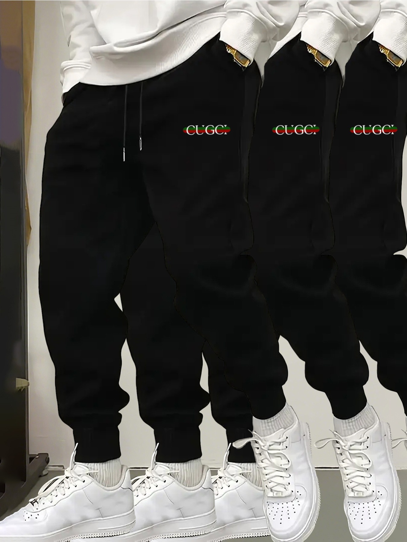 3pcs Men'S Athletic Joggers with Pockets - Black, White, and Gray, Non-Stretch Fabric, Regular Fit, Ideal for Gym, Training, and Outdoor Fitness, Jogger Men, Anti Tear Pant For Men, Tear Away Pant For Men, Trouser For Men, Track Pant Men, Men Trouser