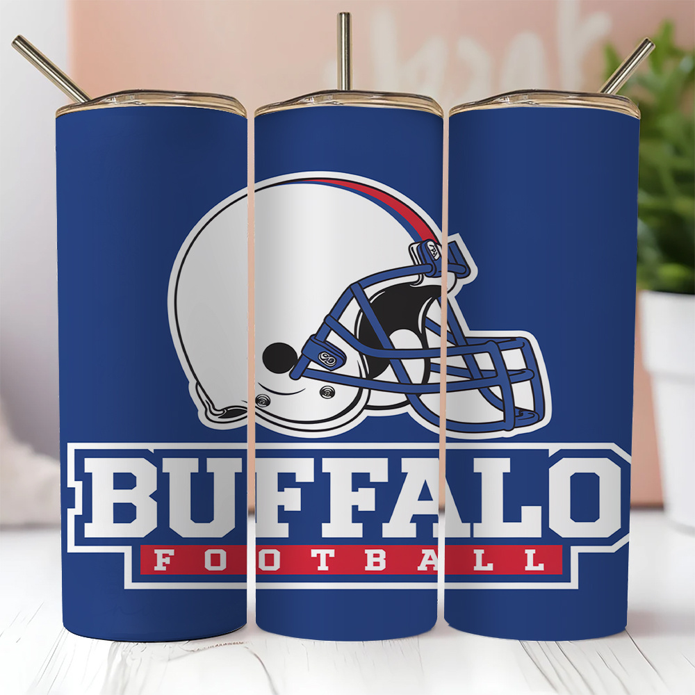 

1pc Buffalo Football 20oz Stainless Steel - Insulated Travel Mug With Leak-proof Lid & Straw, Sports Fan Gift