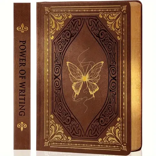 a vintage leather diary suitable for women 320 pages thick 5 size golden hardcover binding a plain checkered administrative diary suitable for writing with vintage printed patterns