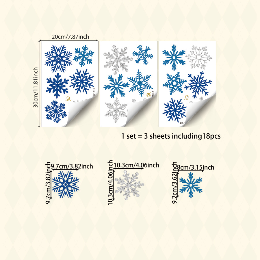 TEMU 3pcs Christmas Snowflake Window Clings Static Sticker, Blue Decor, Electrostatic Glass Door Decals Removable For Room Party Holiday Decorations