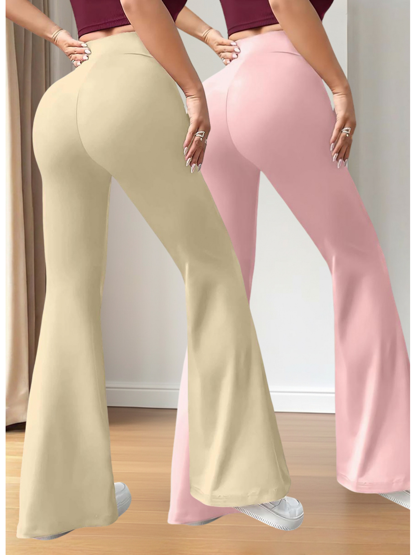 New Autumn Women's Clothing from Europe and America, NEW YORK & BROOKLYN Letter Print, Daily Casual Wear, Two-Pack of Comfortable Slim-Fit Stretch Tapered Straight-Leg Pants with Drawstring Waistband