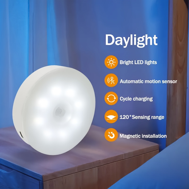 1/2/3 Piezas Luz Nocturna LED Recargable USB, Sensor de Movimiento, Iluminación Suave, Luces con Montaje Magnético, Tono Cálido y Blanco, Superficie Pulida, Ideal para Salón, Dormitorio, Armario, Pasillo, Zapatero e iluminación nocturna, Batería