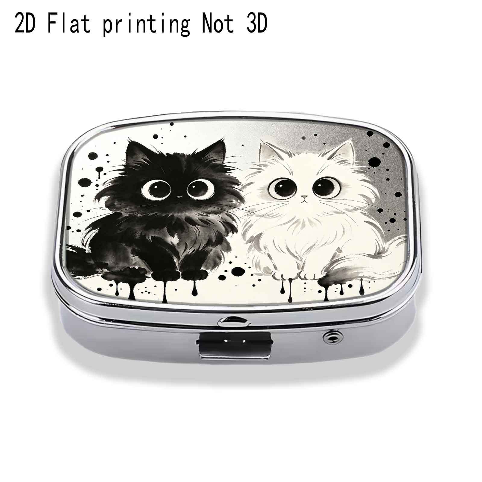 TEMU 1pc Pill Box/2d Flat Printing Black And White Design - Creative Small Jewelry Box, Daily Medicine Box. Compartmentalized Organization - Health