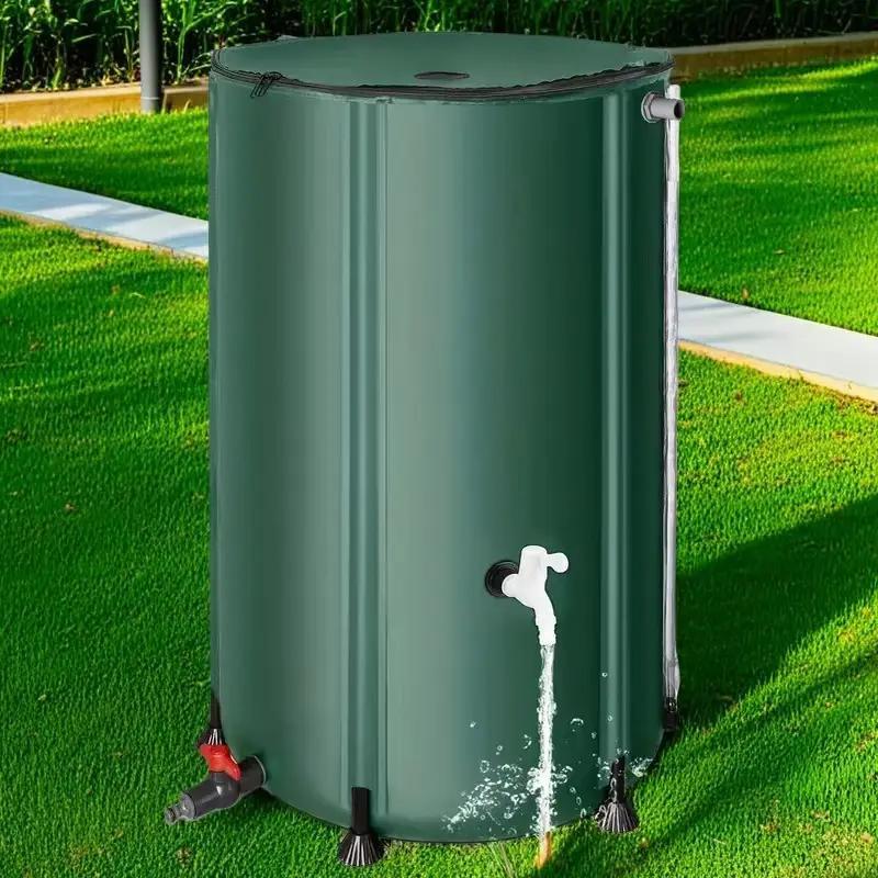 300 Gallon Portable Collapsible PVC Water Storage Tank Green Outdoor Rainwater Collector for Gardening and Car Washing