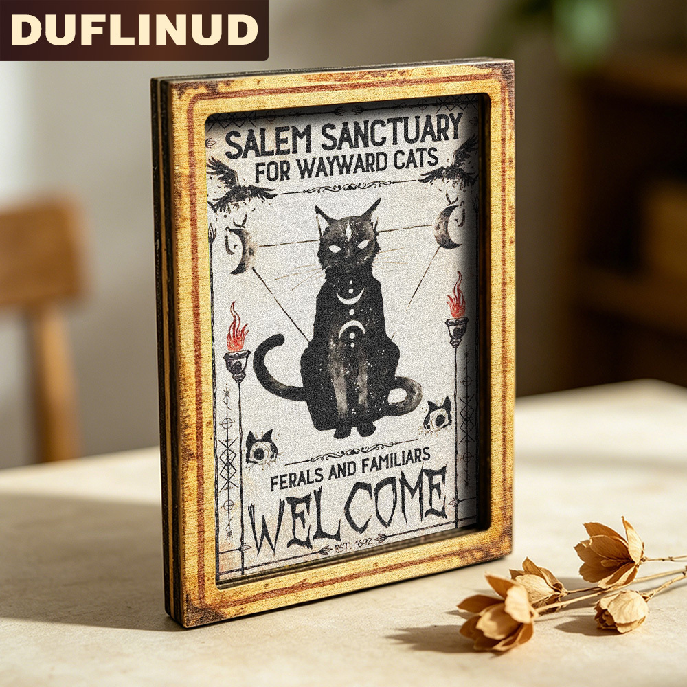 TEMU Cat Fridge Magnet, Mini Decorative Plaque With Vintage-style Black Cat Design, Featuring Moon And Starry Sky Patterns, Wooden Refrigerator