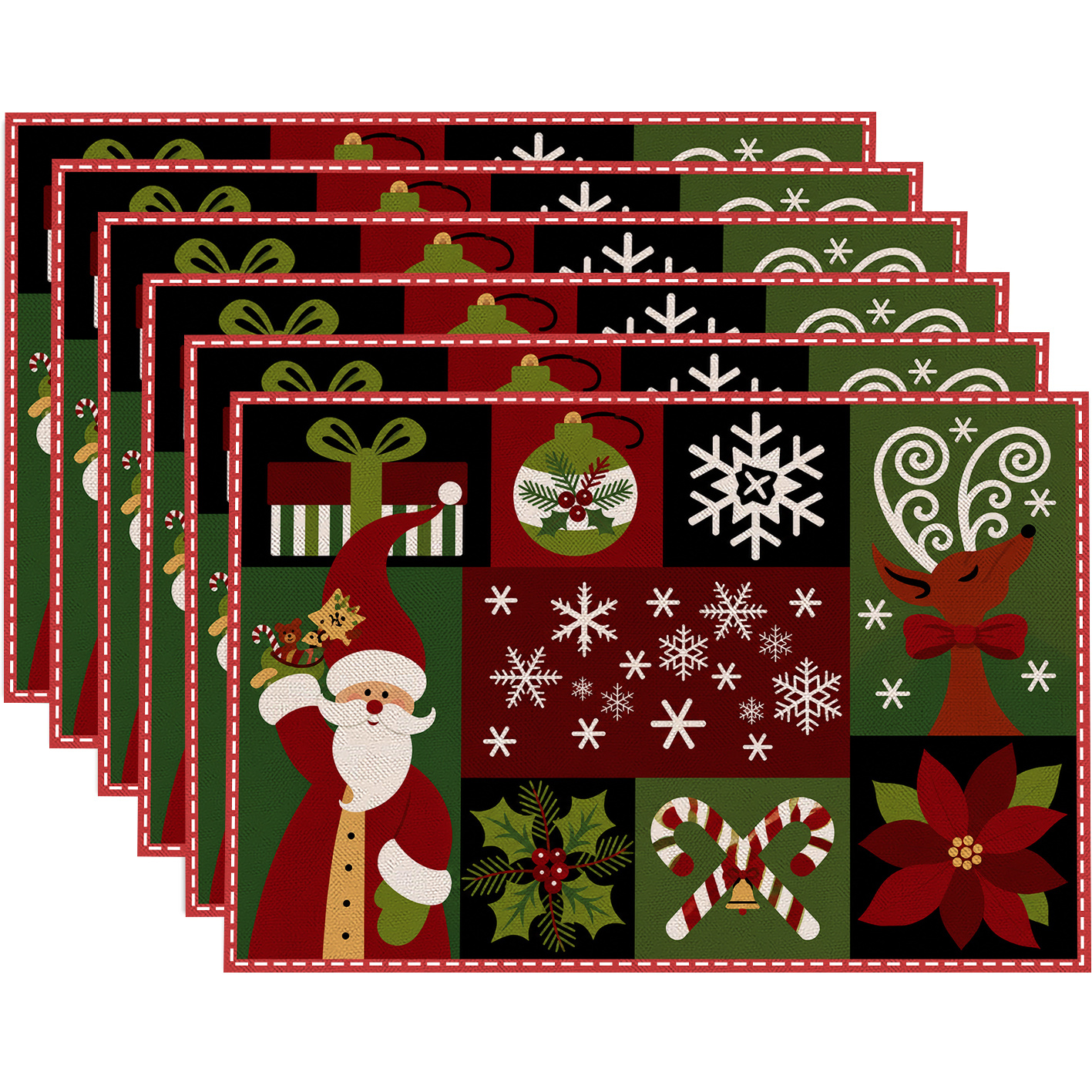 TEMU 4pcs/6pcs Colorful Christmas Checkered Placemats Suitable For , Snowflakes Candy Cane Table Decor, Rectangular For Holiday Parties, Dining Table