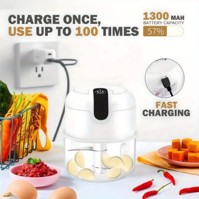usb rechargeable electric garlic chopper & food processor with stainless steel blades, bpa-free bowl, portable mini chopper with ergonomic lid & clear top - cordless operation,   operation,   for garlic, onion, herb, nut, meat, veggie mincer - ideal for home, office, travel, small kitchens - durable & easy-clean construction, usb-powered, no plug required, ideal for small spaces &   use,   usb cable for charging, compact & lightweight for easy Product details 3
