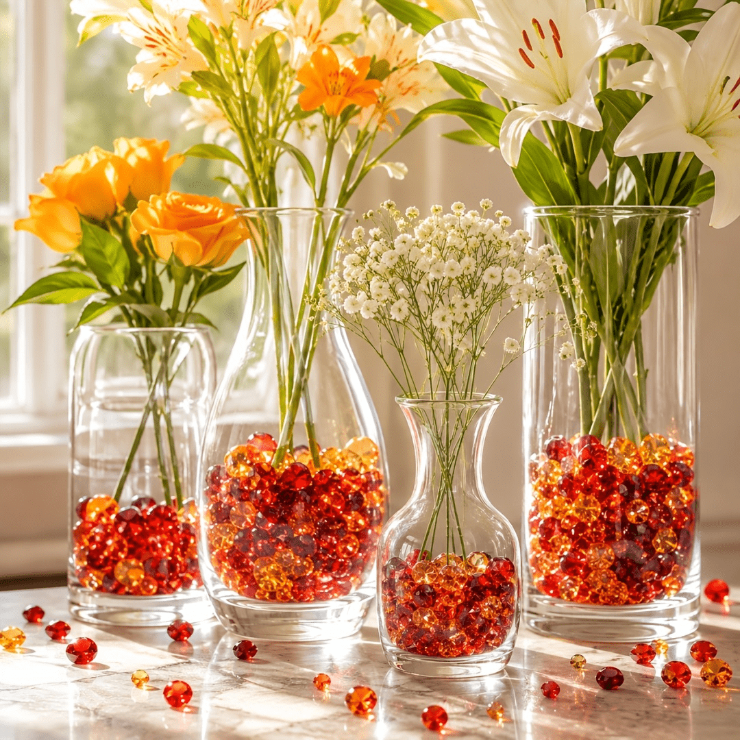 TEMU 3360 pièces de acryliques orange et rouge, remplissage de vase, décoration de , décor et accessoires , décoration de pièce, décoration de jardin