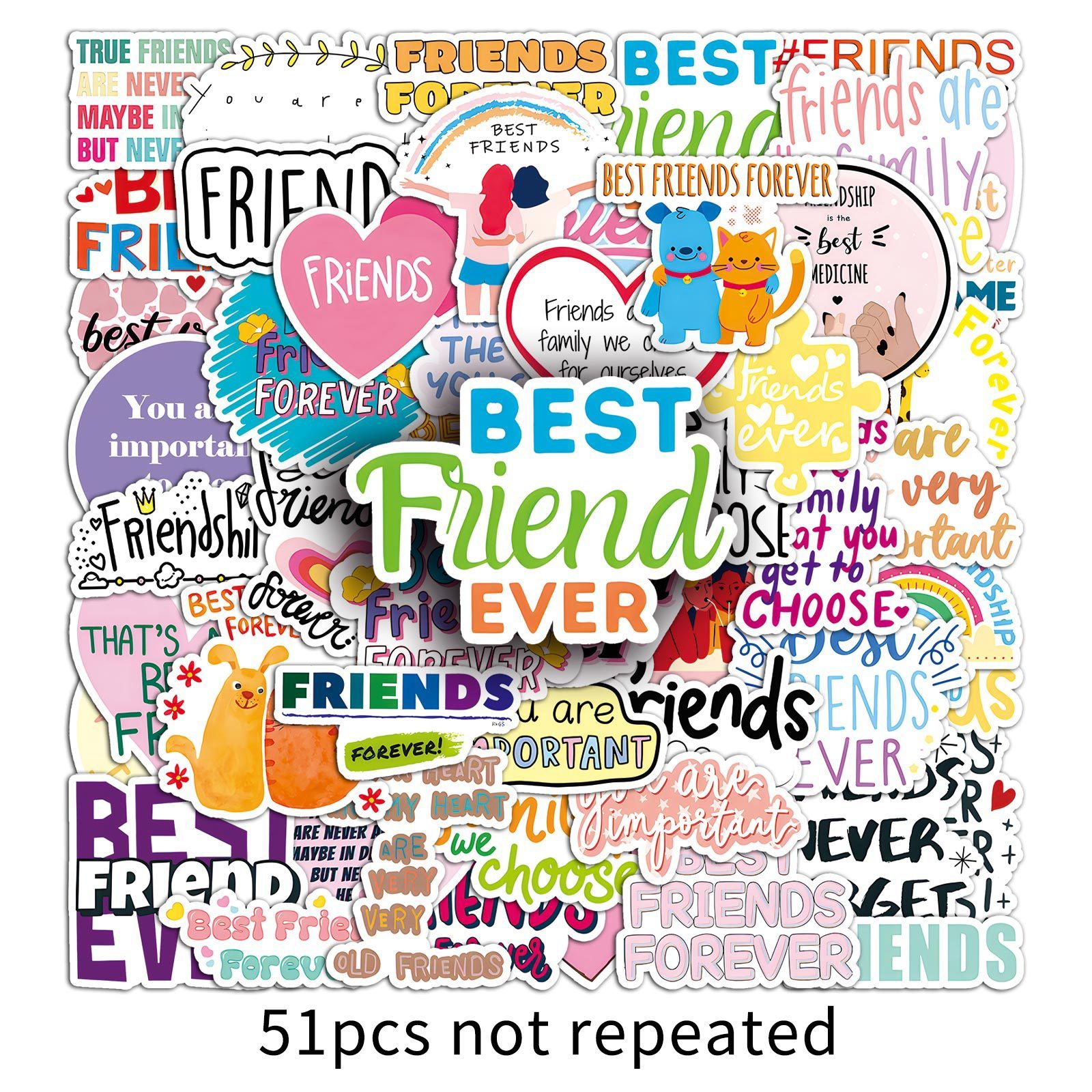 51pcs Friendship Friend Stickers Cute Aesthetics Stickers Ins Doodle Cartoon Deacls Pack Halloween Christmas Decoration Suitcase Bottle Laptop Skateboard Luggage Party Gift
