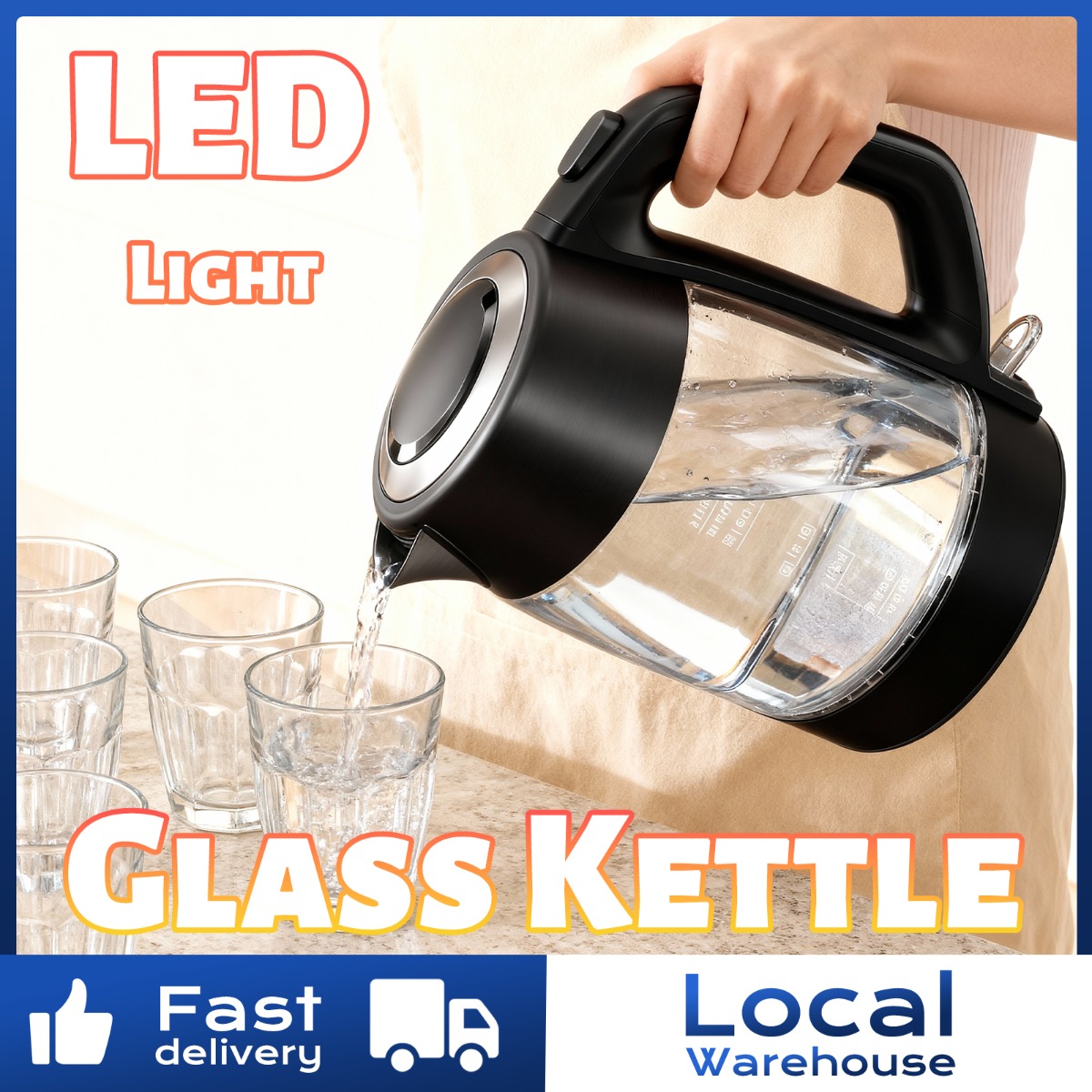 TEMU 1.8l Glass Kettle With Glass Boiling Chamber & Stainless - Fast Boiling Water Kettle, Auto Shut-off, Easy-clean Glass For , 2200w Hot Water